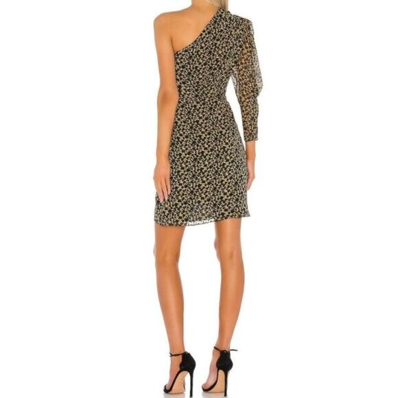 IRO x Revolve Morello One Shoulder Floral Silk Blend Mini Dress Mustard Yellow 2 - Picture 2 of 9